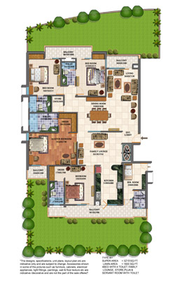First Floor Plan - A-1 SUPER AREA = 3210 SQ. FT. LAWN AREA = 1600 SQ. FT. 4 Bed with 4 Toilet, Family Lounge, Store, Puja & Servant Room with Toilet