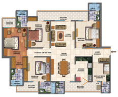 Typical Floor Plan - A-2 SUPER AREA = 2505 SQ. FT. 4 BHK with 4 Toilet, Powder Room  & Servant Room with Toilet.